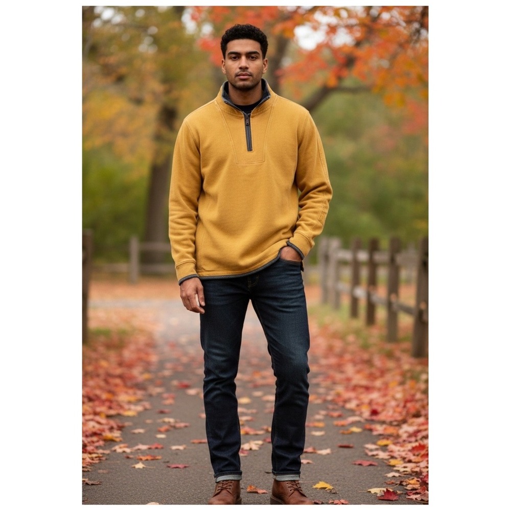 FATFACE The Iconic Airlie 1/4 Zip Washed Pullover Men's Size XXL Yellow Casual